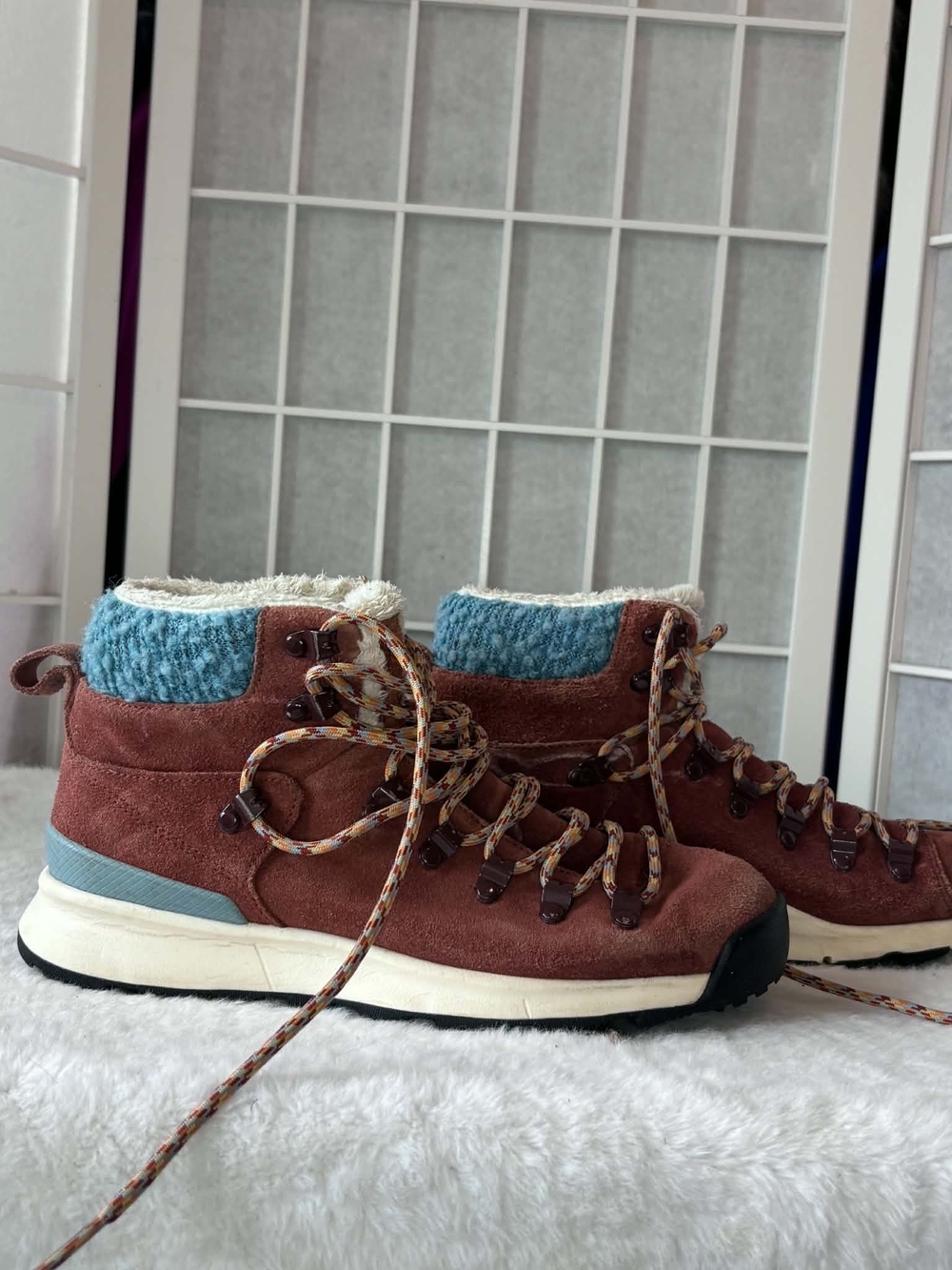 Nike Women's Rust Suede Lace-Up Boots with Blue Knit Collar
